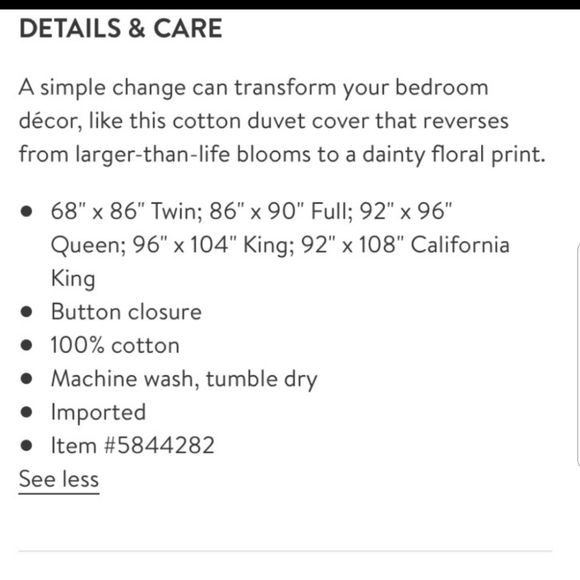 ANTHROPOLOGIE Matilda Floral Queen Duvet Cover NWT - Picture 6 of 8